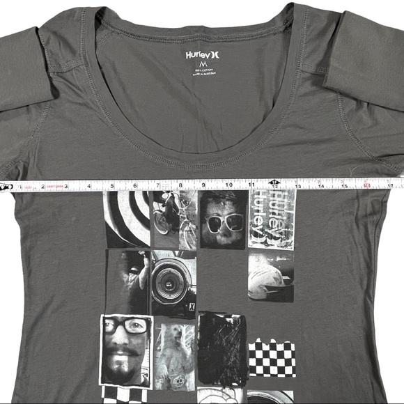 Hurley size medium grey long sleeve scoop neck shirt with image, thin material - Picture 5 of 7